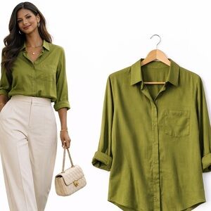 Olive Green Button Down Shirt Large NWT